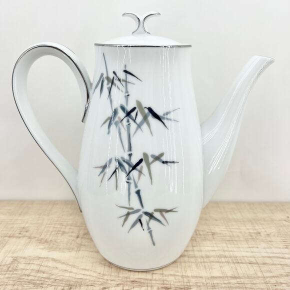 Noritake VINTAGE 50s Japanese Porcelain Bamboo Coffee Pot Handpainted Bamboo B12 - Picture 2 of 12